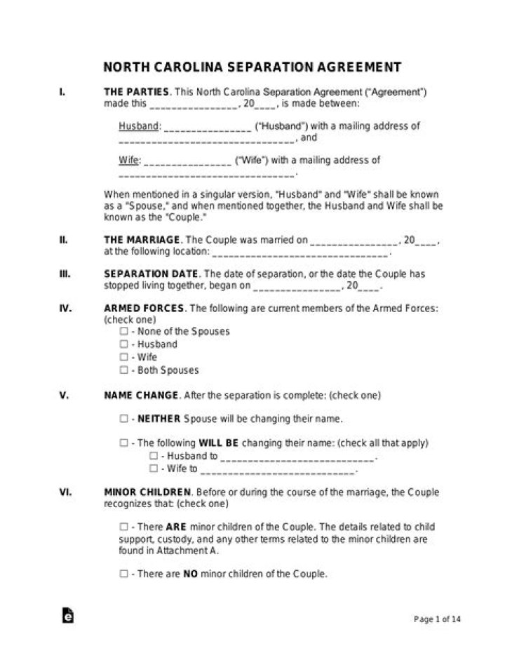 Can you write your own separation agreement in NC?