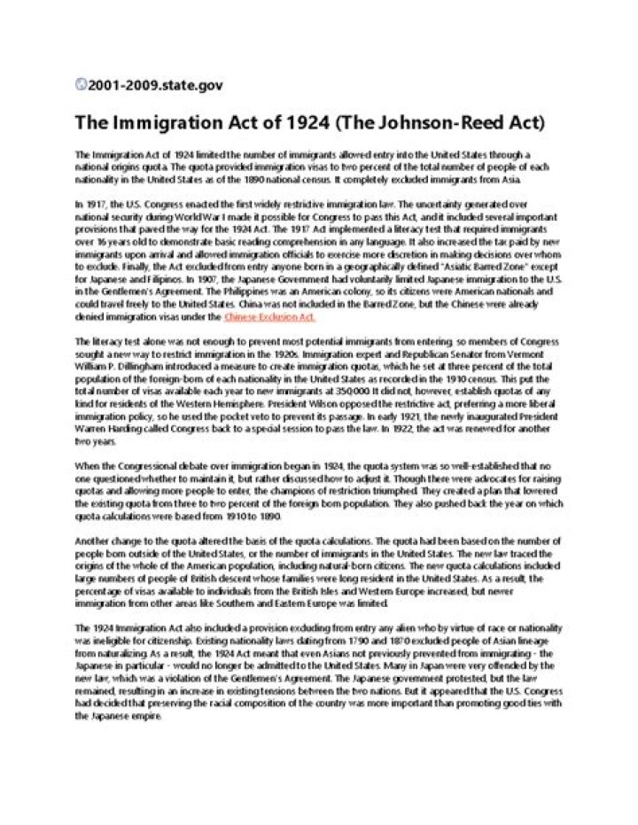 What led to the Immigration Act of 1924?