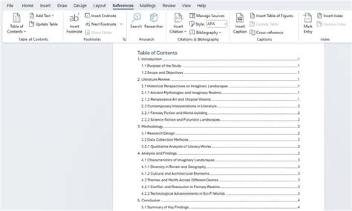 Where is the Table of Contents in Word 2016?